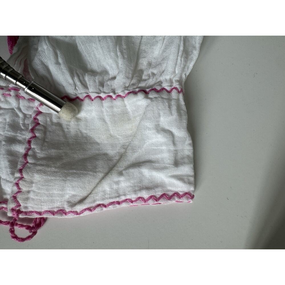 Handmade Mexican Embroidered Cotton Gauze Tunic Blouse Size S White Peasant - Picture 9 of 11